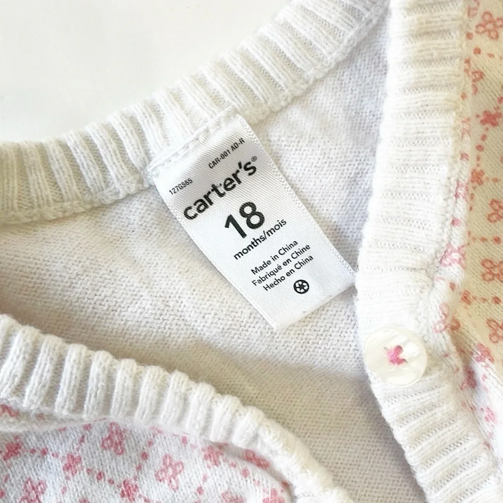 Carter's baby girls pink/white bear cardigan